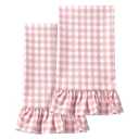 HunnmingRe Light Pink Kitchen Towels Set of 2, 100% Cotton Ruffled Gingham Dish Towels 18"x28" Absorbent Tea Cloths Classic Plaid Pattern for Farmhouse Charm, Drying Dishes, Entertaining Guests
