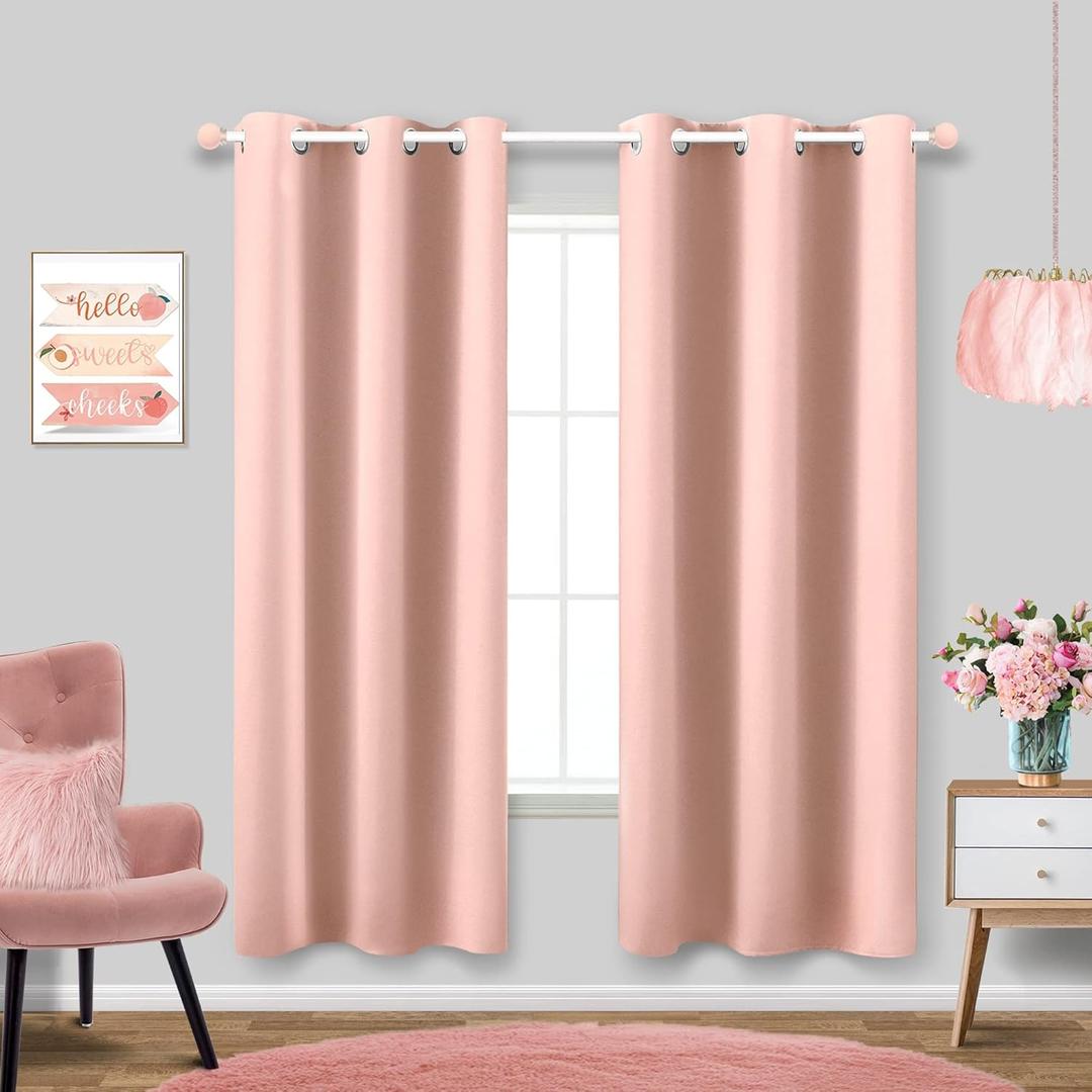 Blush Muted Pink Curtains 72 Inches Long for Kids Room Set 2 Panel Window Blackout Drape Insulated Thermal Darken Rose Gold Curtains for Christmas Bedroom Living Room Girl Baby Nursery Little Princess