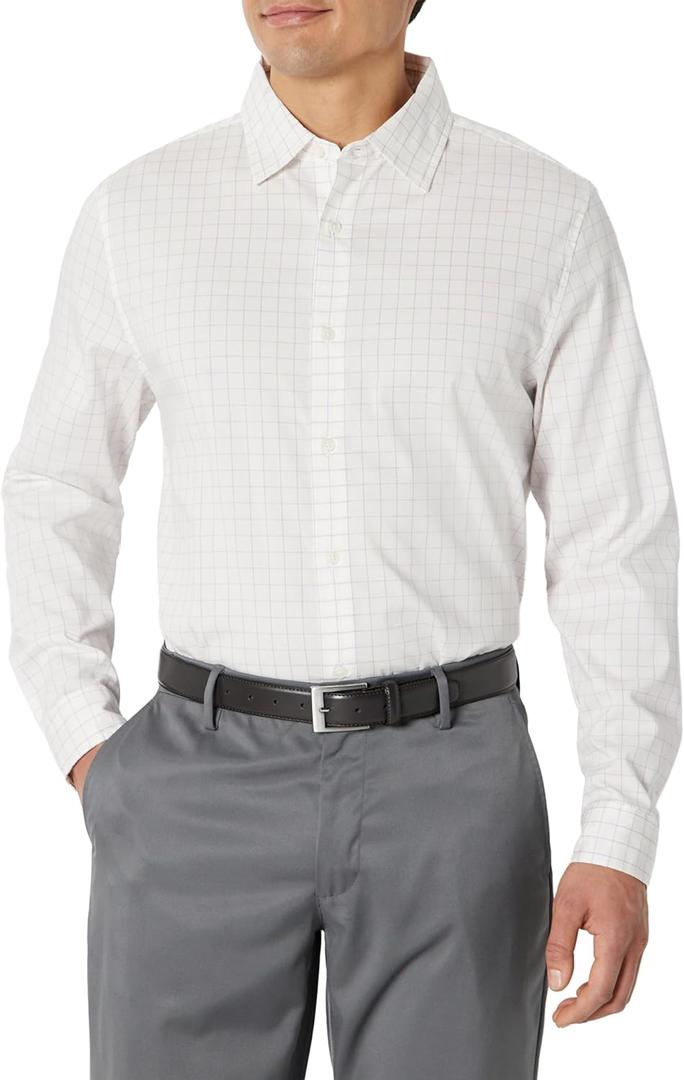 Amazon Essentials Men's Slim Fit Long Sleeve Wrinkle Resistant Stretch Dress Shirt (Lavender White Windowpane)