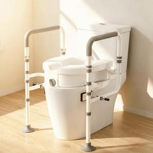 Raised Toilet Seat with Handles, Elevated Toilet Seat Risers for Seniors with Adjustable Padded Arms, Toilet Seat Lift for Elderly, Handicap, Elevated, Pregnant, Fit Almost Toilet