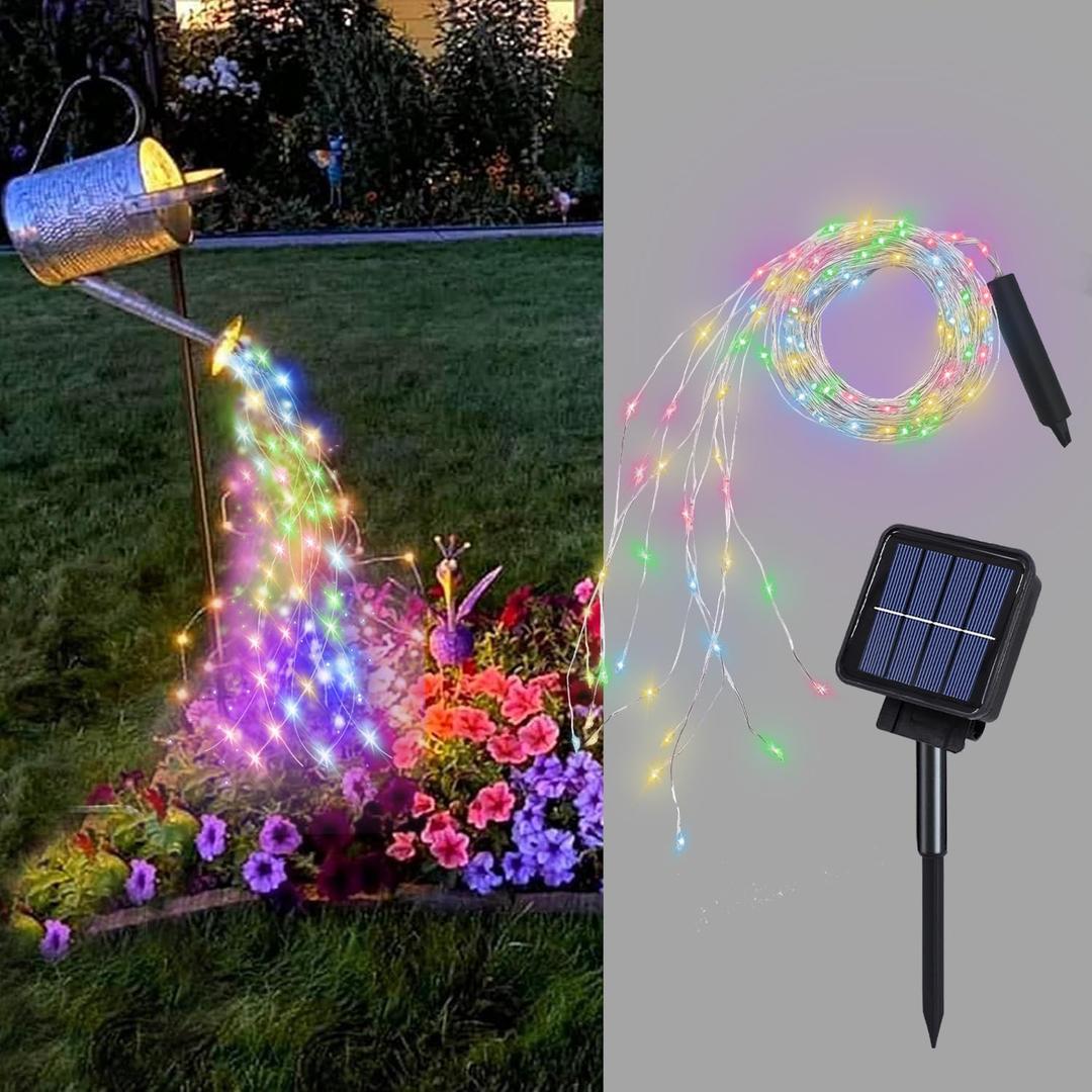 ZNYCYE Solar Waterfall Fairy Bunch Lights Outdoor Waterproof 200LEDs 8 Modes Watering Can Light, Multi-Colored Solar Powered String Lights Firefly Vine Christmas Tree Garden Decorations Gifts for Mom