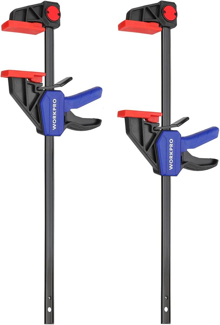WORKPRO 12" Clamps for Woodworking 2-Pack, Quick-Release Wood Clamps/Spreader Light Duty, One Hand F Clamps 150 LBS Load Limit, Ideal for Woodworking and DIY Projects