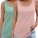 Olankaro Womens 2 Pack Tank Tops Loose Fit Basic T-Shirts Solid Color Casual Flowy Crew Neck Sleeveless Summer Tops 2025 Trendy Clothes Outfits(Blue+Wine, Large)