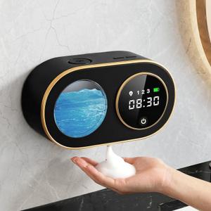 Automatic Soap Dispenser, 320ML Touchless Smart Hand Soap Dispenser, 3 Adjustable Soap Levels, Rechargeable Wall Mounted Electric Foam Soap Dispenser for Bathroom Kitchen Office (Black - T1)