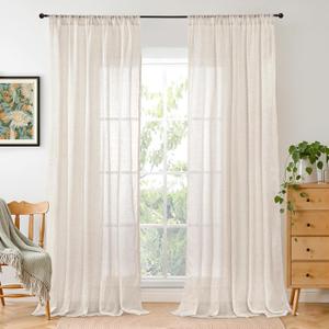 BGment Oatmeal Semi Sheer Curtains for Living Room 84 Inch Length 2 Panels Set - Rod Pocket Linen Drapes Camel Light Filtering Window Treatments for Bedroom Dining Farmhouse Lightweight, 52 X 84 Inch