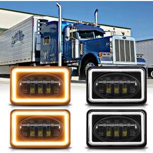 MONDEVIEW 4pcs 4x6 LED Headlights Hi/Lo Sealed Beam with DRL Turn Signal Light H4656 H4651 H4652 H4666 H6545 for kenworth t800 led headlights for Freightliner for Peterbilt