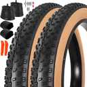 Set of 26x4.0 Fat Tire and Tube, Puncture Resistant Folding Bike Tire Set 102-559 Compatible with E-Bike Mountain Bike MTB Bicycle All-Terrain Directional Tread Sidewalls of Skin Color 33TPI