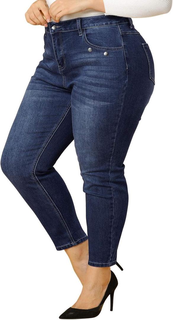 Agnes Orinda Women's Plus Size Denim Jeans Mid Rise Stretch Washed Skinny Casual Pants (3X, Blue)