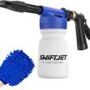 SwiftJet Car Wash Foam Gun + Microfiber Wash Mitt - Foam Cannon Works with Any Soap - Garden Hose Car Foam Sprayer - Car Wash Kit - Car Accessories Foam Blaster (Blue Foam Gun with Mitt)