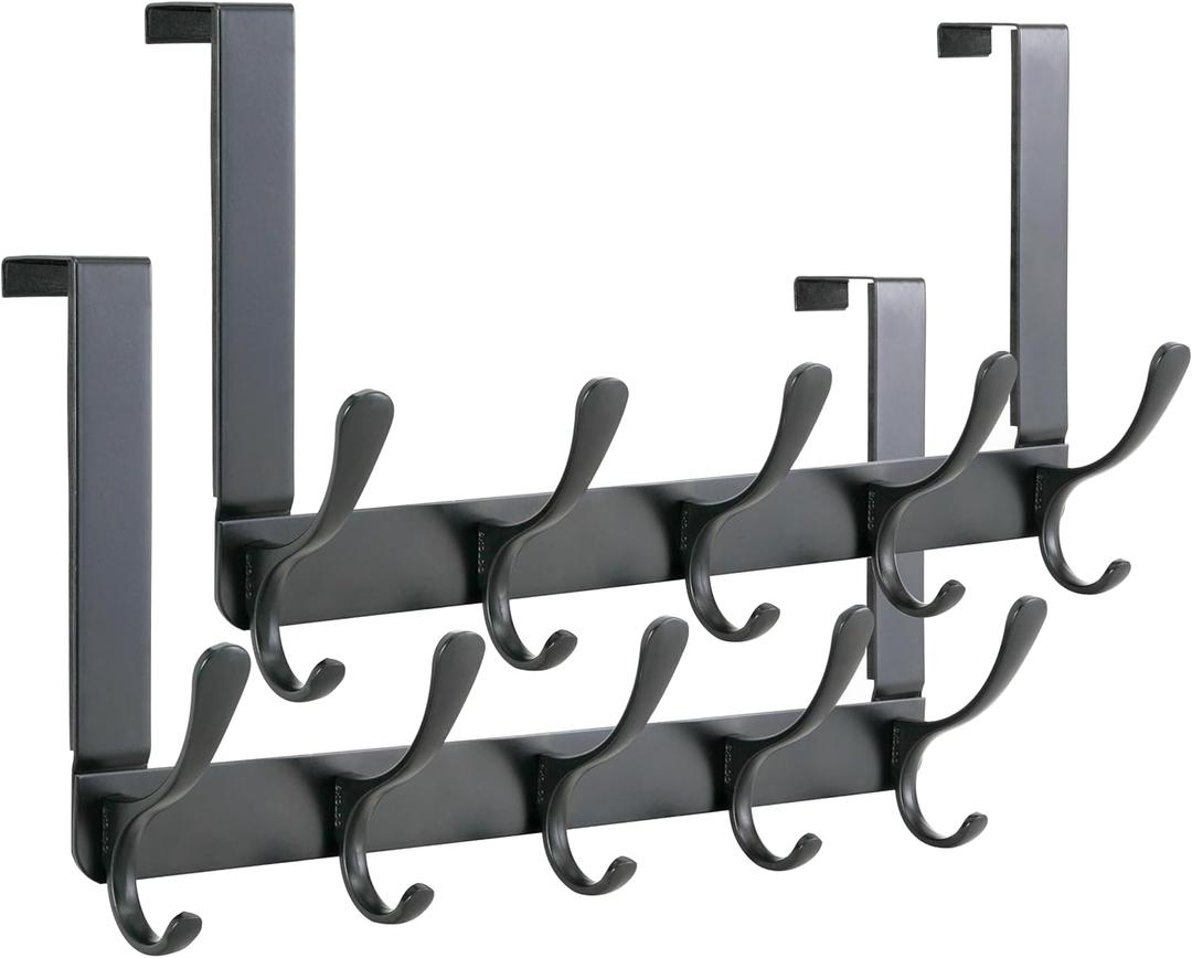 SKOLOO Over The Door Hook, Door Hanger Hooks for Hanging Clothes, Towels, Coats, Hats, Over The Door Towel Hook - Pack of 2, Black, Assembly Required