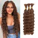 Deep Wave Human Braiding Hair for Boho Braids  22 Inch 120g 3 Bundles/Pack Auburn Ginger, 100% Unprocessed 12A Brazilian Virgin Hair Bulk, No Weft, Wet & Wavy Curly Knotless Extensions