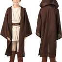 CHAOS MONKEY Boys Knight Costume Kids Halloween Cosplay Tunic Hooded Cape Sci-fi Film Classic Robe Outfit (Large, Brown)