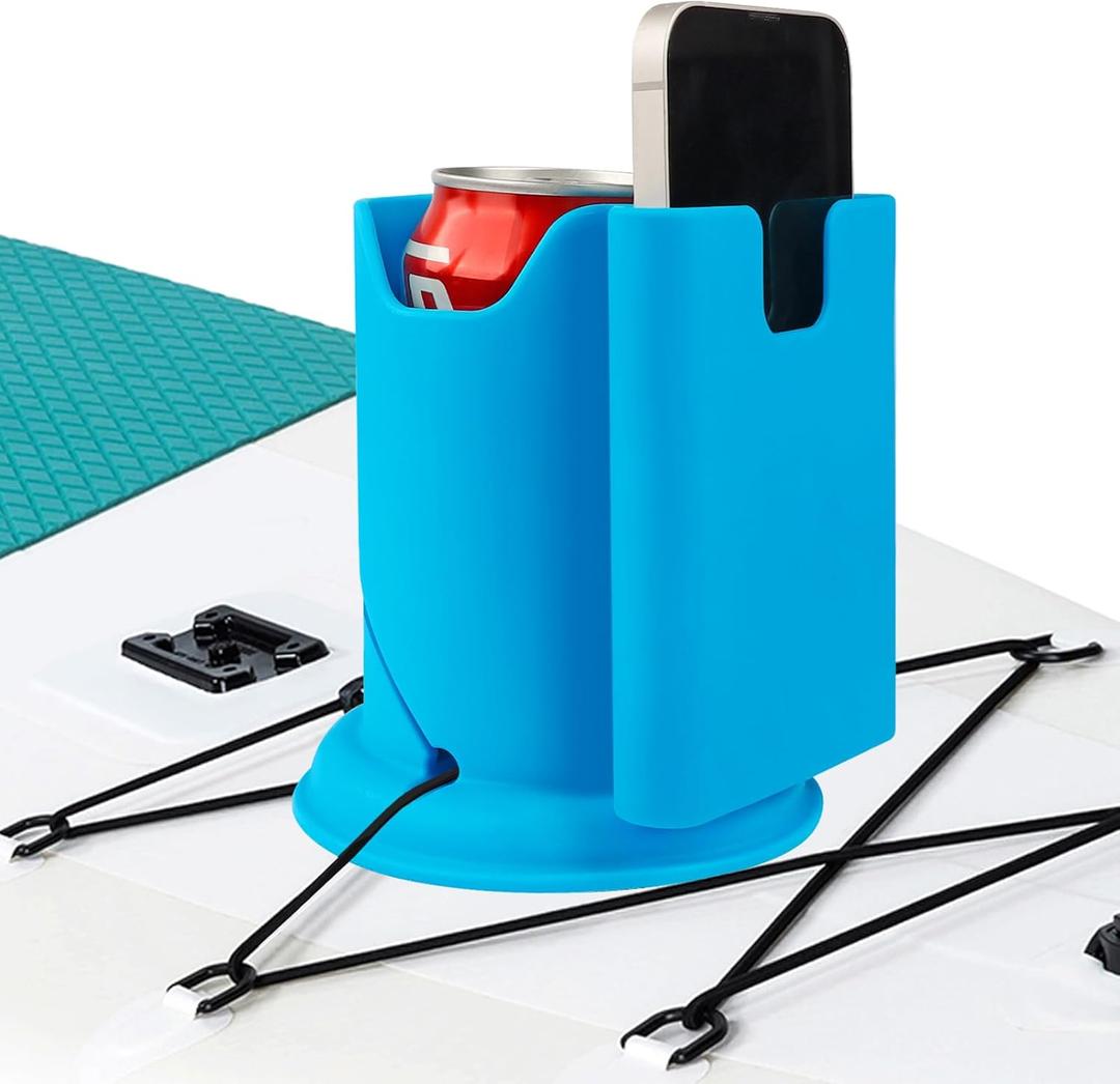 Paddleboard Cup Holder, Paddle Board and Kayak Drink Holder, 2-in-1 Drink & Phone Holder, Paddleboard Accessory for Surfboards, Canoes, SUPs, Kayaks, Boats (Blue-1Pack)