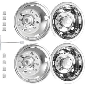 hightall 19.5 Wheel Simulators, 19.5" 10 Lug Stainless Steel Hubcaps,Polished Surface,2Pcs Front Wheel/2Pcs Rear Wheel,Bolts On Wheel Cover Set Compatible with Ford 2005-2025 F450/F550