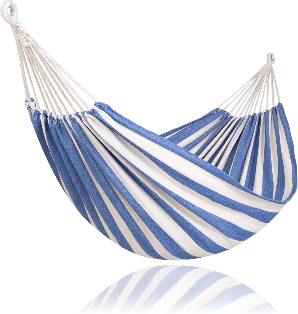 SUNCREAT Large Hammocks for Outside, Long Replacement Hammock Two Person for Stand, Blue White Stripes | 143.6"L x 59"W