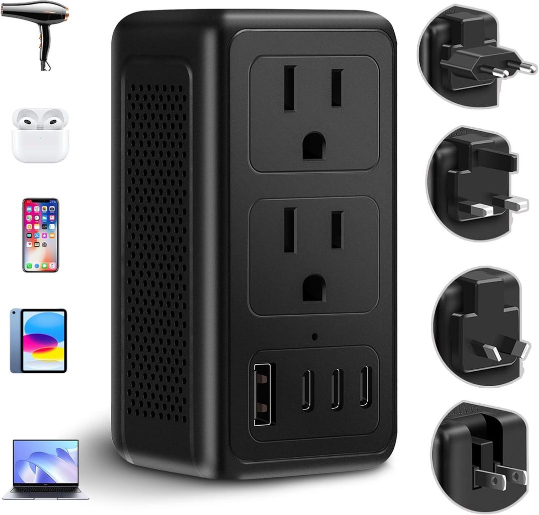 2000W Voltage Converter US to Europe for Hair Dryer, Converter for European Travel, 220V to 110V Power Converter Adapter Combo International Universal Travel Adapter with Type C G A I (Black)