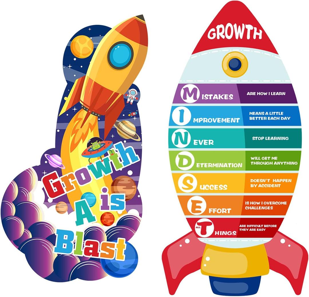 3 x Fainne 2 Pcs Large Growth Mindset Posters Space Themed Classroom Decoration, 27 x 13.4 inches