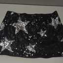 WDIRARA Women's Sparkly Sequin Bodycon Mini Skirt Low Rise Star Graphic Party Club Rave Skirts (Large, Black)