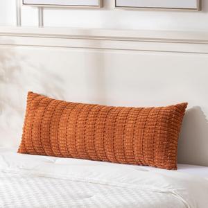Rust Long Long Body Lumbar Decorative Throw Pillow Covers 14x36 Inch for Bed Couch Bedroom Bench, Soft Corduroy Rectangle Solid Pillow Case, Terracotta Rustic Farmhouse Boho Room Decor