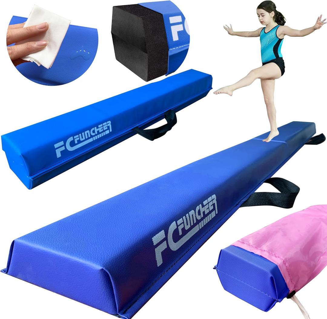 6FT/9FT Folding Balance Beam for Kids ages 3-15- Foldable Gymnastics Floor Beam,Anti-Slip ,Carrying Bag, Faux Suede Covered,EVA foam,Gymnastics Equipment for Kids Training At Home,School,Gym Center (Blue)