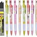 12 Pcs 2.0 mm Mechanical Pencils Thick 2B Pencils Daisy Pencils With 20 pcs Refills And Sharpeners for Art Drawing Writing Sketching Construction