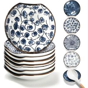 Tlence 8 Pack Ceramic Spoon Rest, 4.8" Cooking Spoon Holder for Stove Top, Heat-Resistant Kitchen Counter Ladle Dish, Utensil Rest Set for Pasta Coffee Spoon Spatula Tongs Sauce, Housewarming Gifts