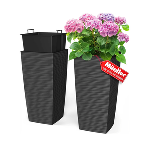 Mueller M-Resin Heavy Duty Tall Planters for Outdoor Plants, Indoor Grande Plant Pots, Boxes, Trees, Flower Pots, 2-Piece Set, 18”, Modern Design, Built-in Drainage, Front Porch Decor