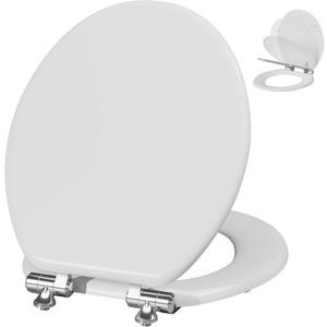 Angol Shiold Slow Close Wooden Toilet Seat (Round, White)