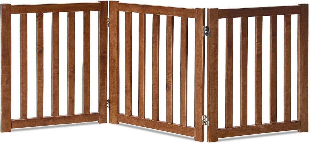 LZRS 3-Panel Wooden Free Standing Foldable Dog Gate Indoor 24" High,Step-Over Safety Pet Gate for Doorways, Stairs, Hallways, Indoor Dog Barrier for Small to Medium Dogs & Puppies, Oak