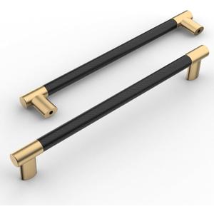 Amerdeco 10 Pack Matte Black and Gold Knurled Cabinet Pulls 10 Inch Hole Center Kitchen Cabinet Handles for Drawer Cupboard and Wardrobe ZH0038