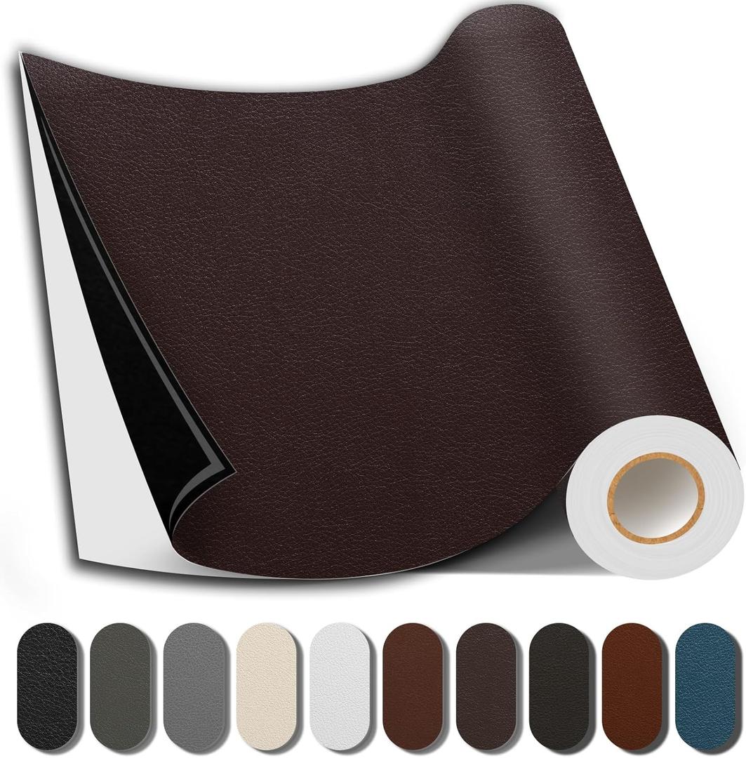 Shagoom Leather Repair Patch, 35X79 Inch Repair Patch Self Adhesive Waterproof, DIY Large Leather Patches for Couches, Furniture, Kitchen Cabinets, Wall Dark Brown, 35X79 Inch