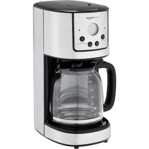 Amazon Basics Programmable Coffeemaker with Carafe and Reusable Filter, Stainless Steel, 12 Cups, Black