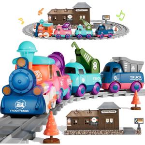 Electric Train Set for Toddlers, Magnetic Train Toys with Light and Music, Toddler Train Track Playset 3-5, Christmas Birthday Gifts for 3 4 5 Years Old Boys Girls