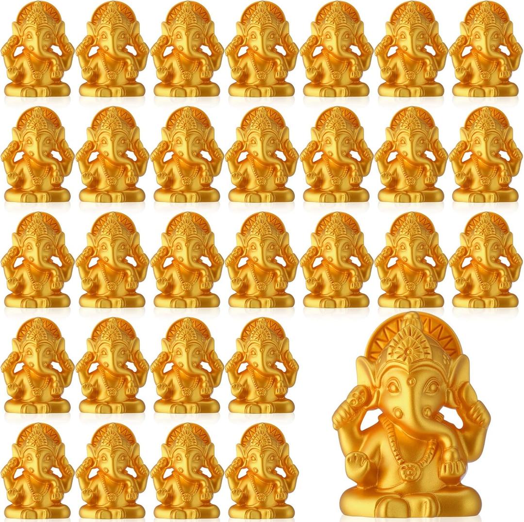 Indian Return Gifts for Pooja Gold Resin Small Elephants Statues Bulk Ganesha Diwali Decor Symbol of Lucky Wealth Prosperity for Diwali Pooja Wedding Housewarming Favor (20 Pcs)