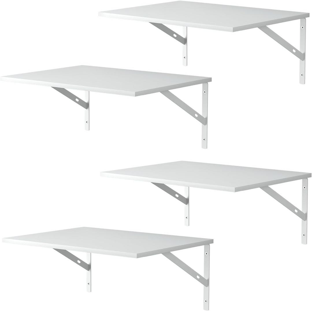 Deep Floating Wall Shelves - 4 Sets of 12 Inch Wide White Wood Shelves for Bathroom, Bedroom, Kitchen, Living Room