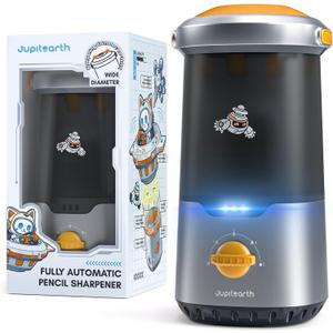 JUPITEARTH Electric Pencil Sharpener for Kids, Hands-Free, Rechargeable, Auto in & Out Spaceship Fully Automatic Pencil Sharpener Fits 6.9-11mm Colored/No.2 Pencils for Classroom Home Office (Black)