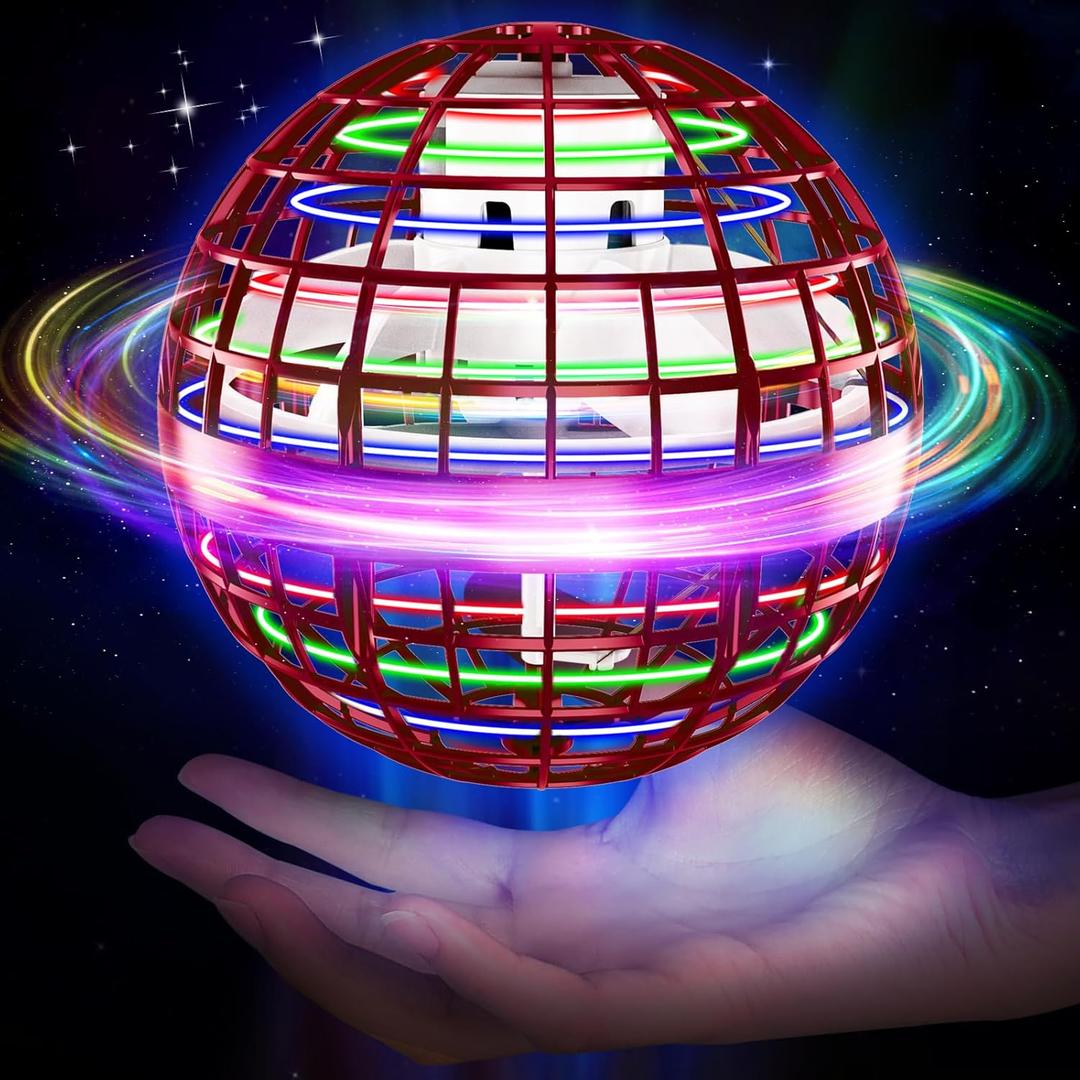 Flying Orb Ball Toy 2024, Upgraded Hover Boomerang Ball Galactic Fidget Spinner, Cosmic Globe Orb Drone Cool Toys Gift for 6 7 8 9 10 11 12+ Years Old Boy Girls Christmas (Red)