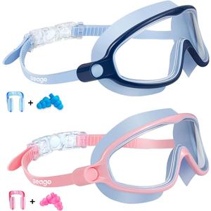 Seago Swim Goggles 2 Pack Anti-Fog Anti-UV Wide View Swimming Goggles for Kids 3-14