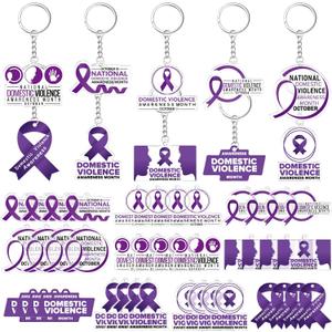 2 x Remuuly 50 Pcs Domestic Violence Awareness Month Acrylic Keychain Domestic Violence Awareness Month Festival Party Decor for Women Men