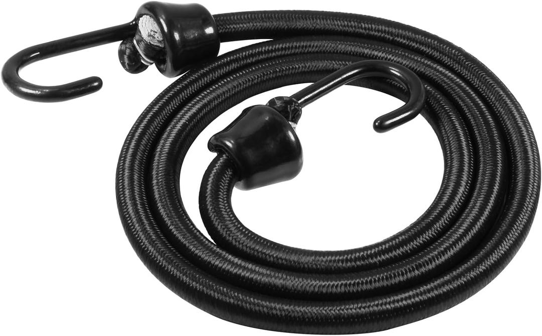 36 inch Bungee Cords with Hooks Heavy Duty, 4 Pack and 10mm Dia Black Color Cord, Marine Grade Hooks with Plastic Coating Process