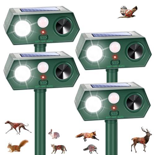 Sonic Fortress Pro Deer Repellent Devices, Solar Ultrasonic Racoon Squirrel Repellent Outdoor IP65 Motion Activated Animal Repeller Cat Deterrent Light to Scare Rabbit Dog Skunk Out of Garden Yard(4)