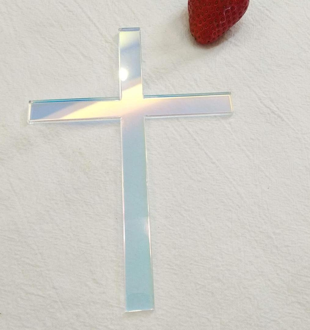 Cross Cake Decoration, Acrylic Cross Cake Charm Topper, Cake Decoration Acrylic Baptism Cross Cake Charm Religious Celebration (Rainbow, 8")
