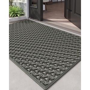 DEXI Front Door Mat Outside Entrance Rubber 32x48, Welcome Floor Doormat Heavy Duty Non Slip, Dirt Trapper Waterproof Exterior Entry Mats All Weather for Patio Entryway Drainage, Grey