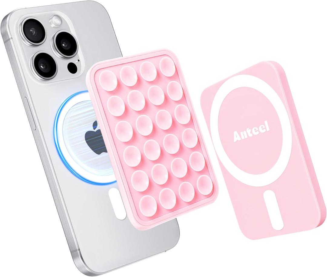 Silicone Grip Secure Mirror Shower Phone Holder for iPhone 16/15/14/13/12, Magnetic Suction Phone Mount for MagSafe Case, Hands-Free Selfie/Video for TikTok Creator/Influencer (Light Pink)