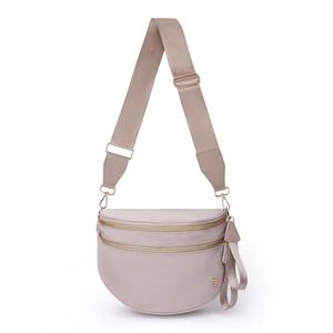 Crescent Crossbody Bum Bag for Women, Large Nylon Sling Belt Bag, Trendy Checkered Fanny Pack, Multi-Pocket Shoulder Purse (Solid - Blush)