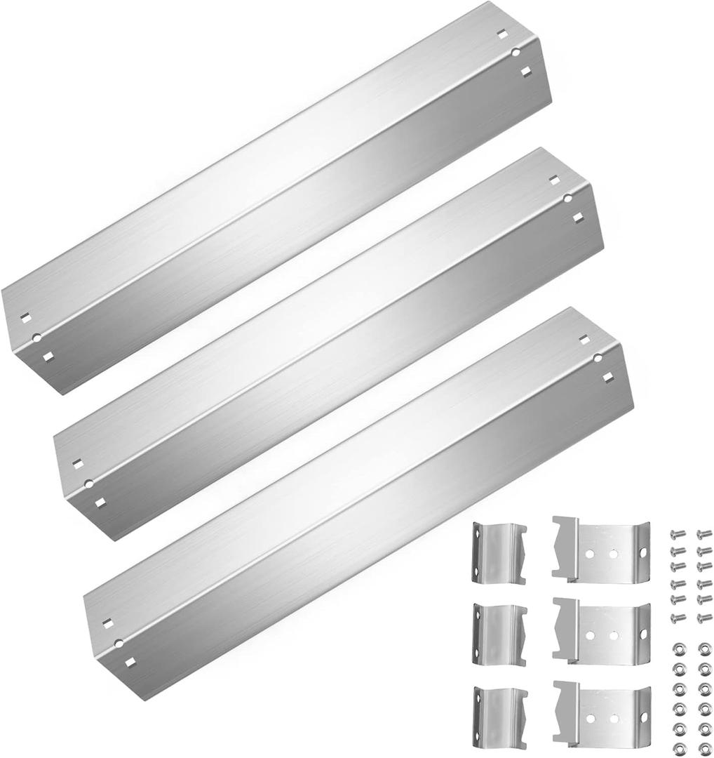 Grill Heat Plates Shields Replacement Parts, Compatible with Chargriller Char Griller 5050 5650 3001 3008 4000 5072 Grills, 3PCS Stainless Steel Burner Covers, Flavor Bars with Support Bracket Grill Heat Plates Shields Replacement Parts, Compatible with Chargriller Char Griller 5050 5650 3001 3008 4000 5072 Grills, 3PCS Stainless Steel Burner Covers, Flavor Bars with Support Bracket