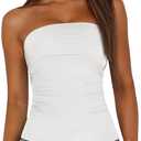 BTFBM Womens Strapless Tube Tops Summer Spring Clothes 2025 Trendy Casual Ruched Stretchy Going Out Bodycon Bandeau Top (X-Large, White)