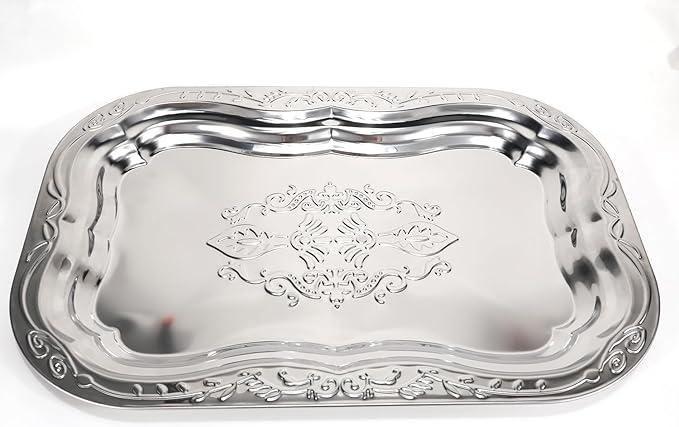 14 inches - Set of 1 - Metal Decorative Tray, Jewelry Dish Cosmetics Organizer Bathroom Clutter Serving Platter Storage Tray (2 Pack)