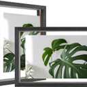 Egofine 6x8 Floating Frames Set of 2, Double Plexiglass Picture Frame, Made of Solid Wood Display Any Size Photo up to 6x8, Wall Mount or Tabletop Standing, Rustic Black