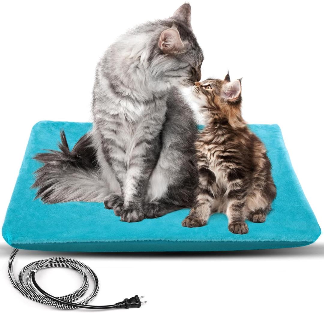 PETNF Outdoor Pet Heating Pad - Waterproof Electric Warming Mat Blanket Safe Heated Bed for Feral Cat Dog & Cat House, Winter Outdoor Use 28"X16" (Light Blue)